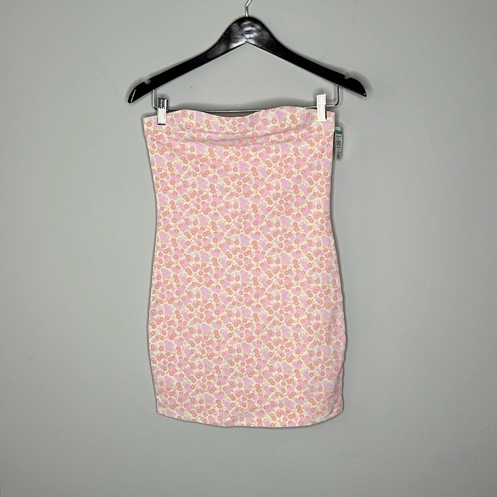 BP Nordstrom Floral Strapless Bodycon Mini Dress in Pink & Yellow Size Small